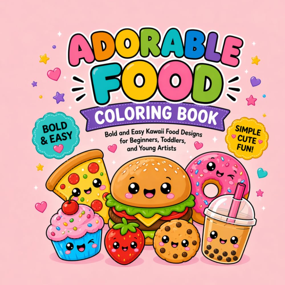 Adorable Food Coloring Book: Bold and Easy Kawaii Food Designs For Beginners, Toddlers, and Young Artists (Cute And Cozy Coloring Books)