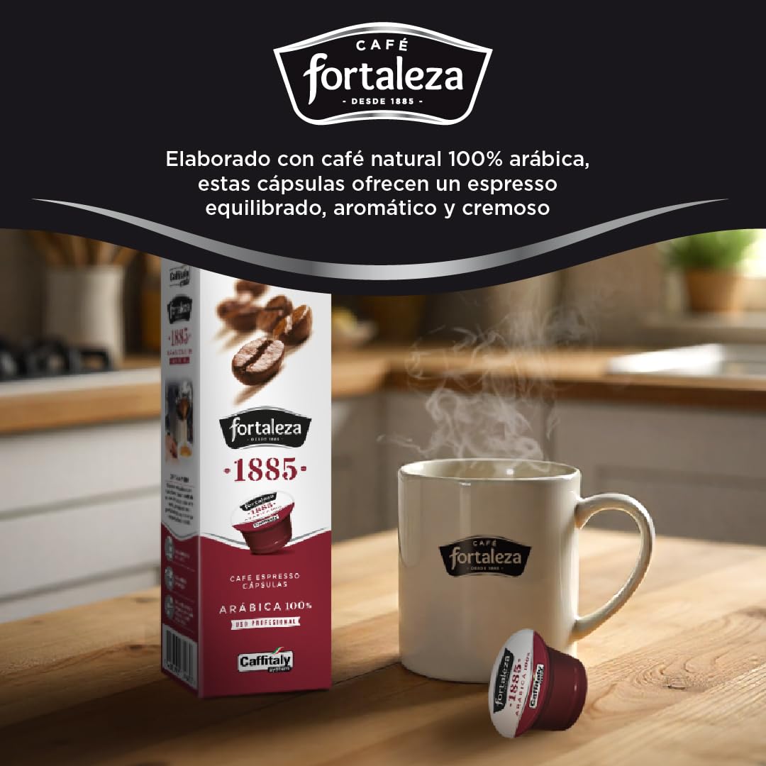 CAFÉ FORTALEZA Cápsulas de Café Natural Compatibles con Caffitaly – Especial Espresso 100% Arábica – Pack 8 x 10 - Total 80Uds - Café Espresso Intensidad Media - Desde 1885 Café Natural
