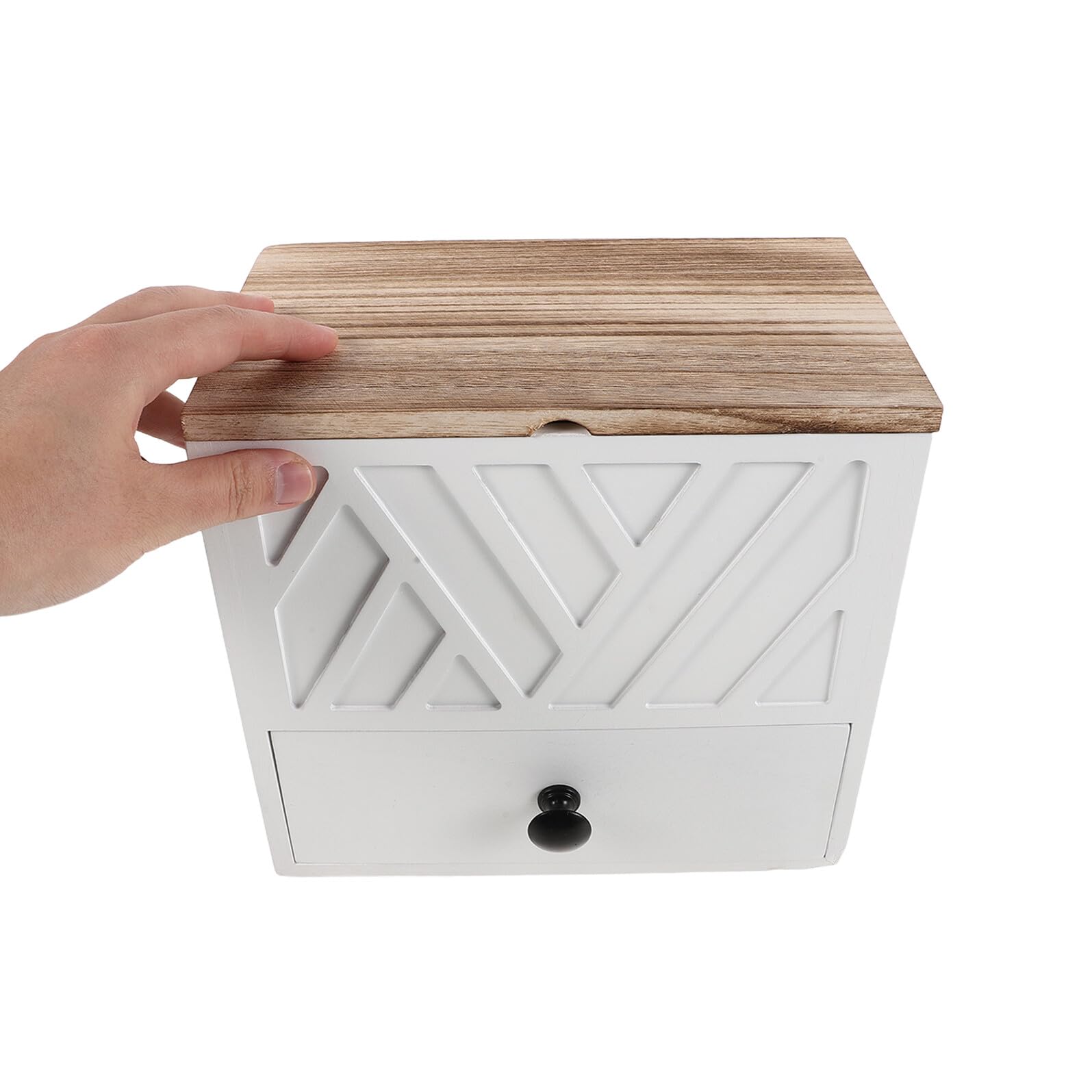 Box Porta Assorbenti in Legno Bianco a Doppio Livello con Cassetto | 9, 37x8, 78x5, 71 Pollici, Finitura Venatura Elegante, Design Essenziale per Piano Bagno