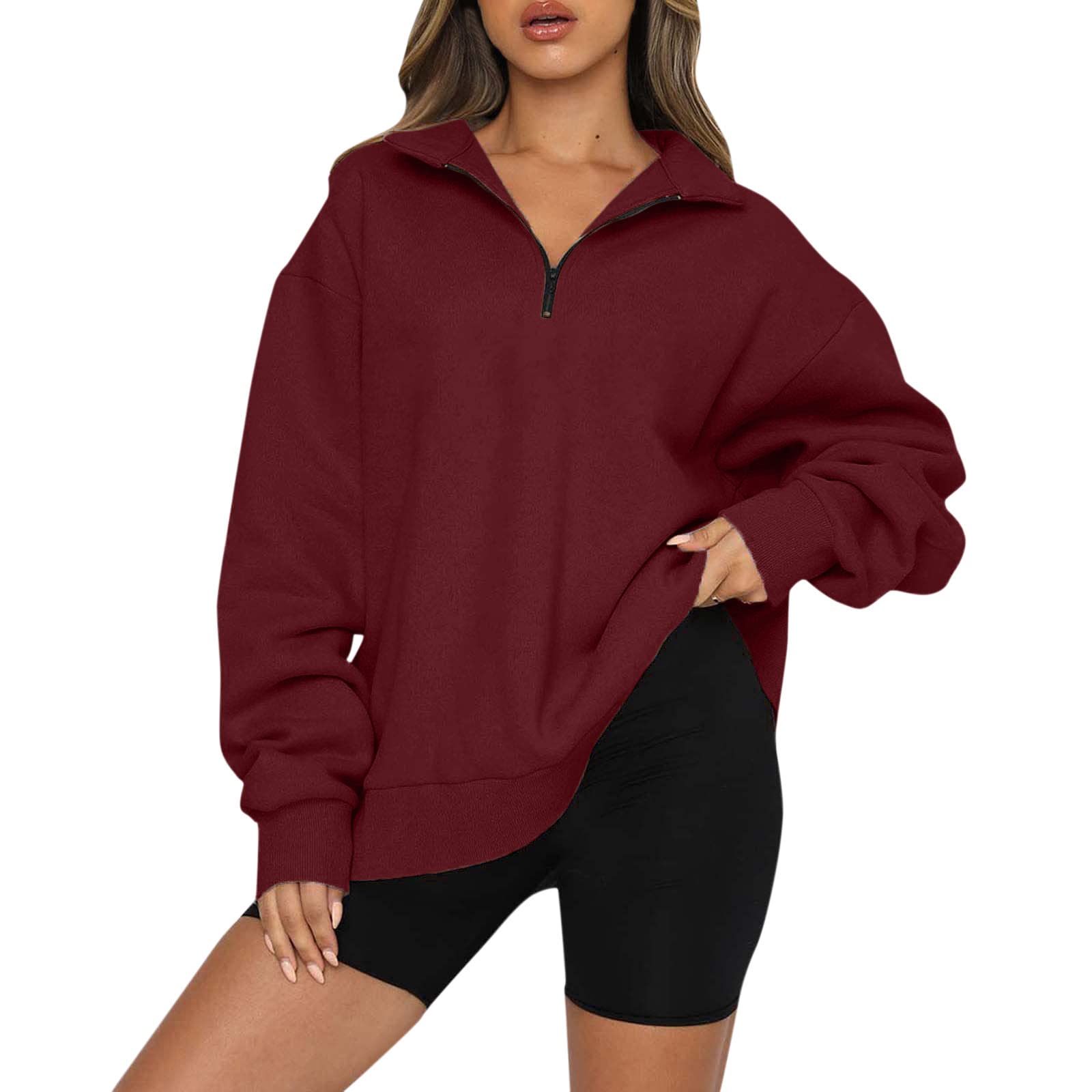 HRMJKSC Sweatshirts for Women UK Autumn Winter Casual Pullover Lapel Blouses Hat-less Tops Half Zip Oversized Sweatshirt Long Sleeve Shirt Trendy Hoodie Baggy Jumper Tops Teen Girls Fall Y2K Clothes