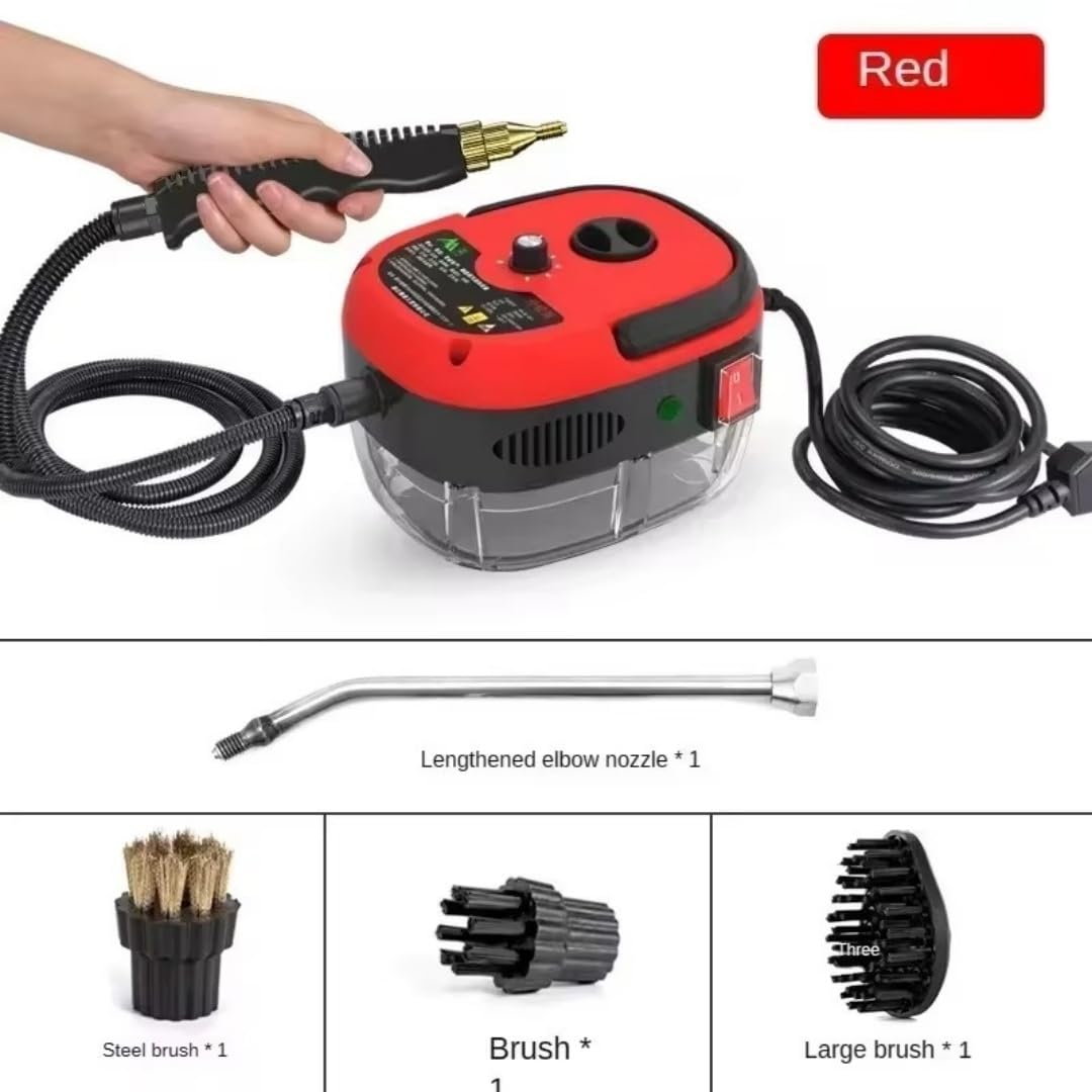 Limpiador a vapor portátil portátil de 2500 W, Capacidad de 900 ml, con esterilización a alta temperatura para el hogar, el coche, la cocina y el aire acondicionado (Rojo)