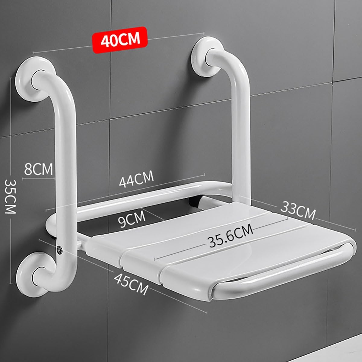Taburete de Ducha Montado en la Pared Asiento de Ducha Abatible con Reposabrazos e Patas de Apoyo Taburete Baño Sillas para Ducharse para Personas Mayores y Discapacitadas