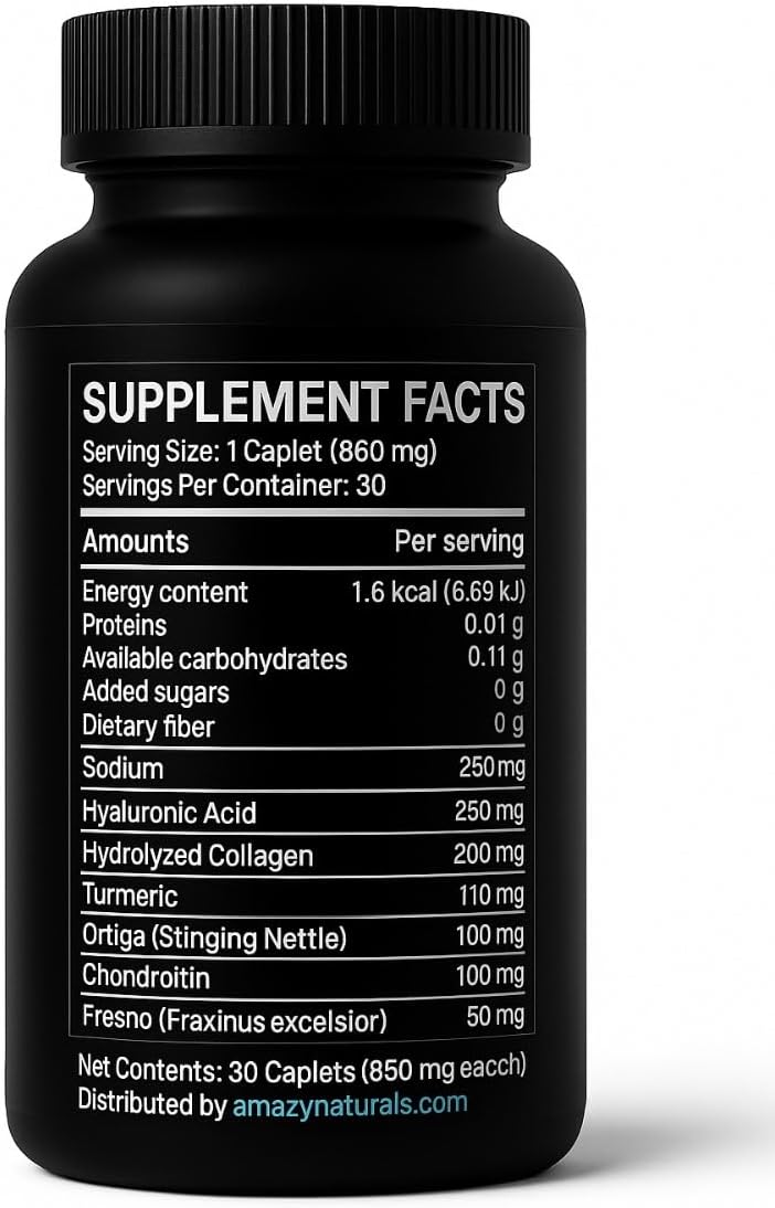 Ambition Flexiwell Joint Support Supplement with Hyaluronic Acid, Collagen, Turmeric, 30 Caplets, 850mg - Image 2