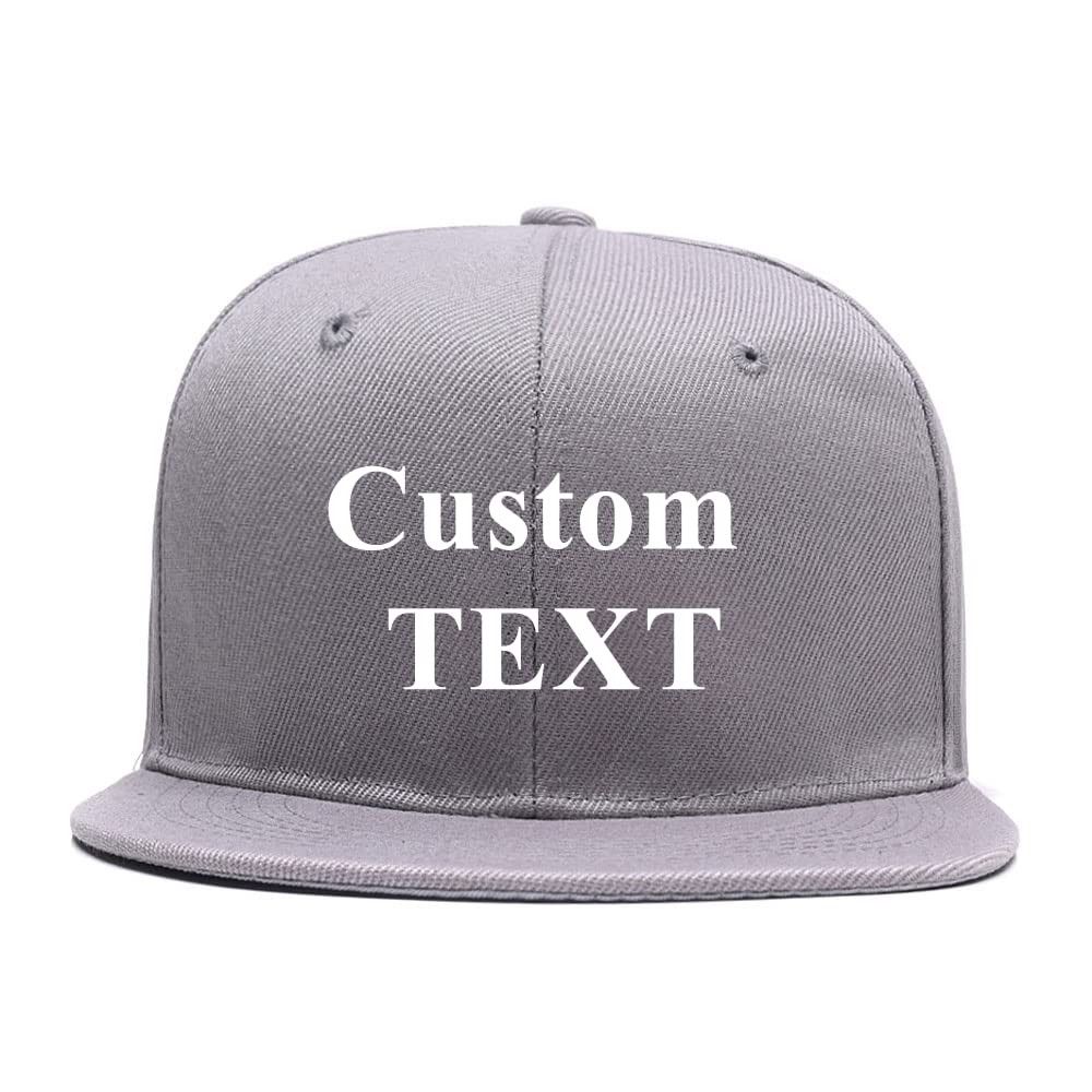 Flat Bill Classic Hat Adjustable Personalised Brim High Top End Trendy Color Style Plain Tone Custom Baseball Cap (Gray)