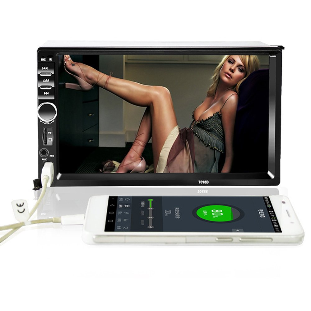 PolarLander 2 DIN 7" de Pantalla táctil de Coches Reproductor de Audio de Radio Soporte Bluetooth Manos Libres para Película Vista Posterior de la Rueda de Control de la cámara con Control Remoto