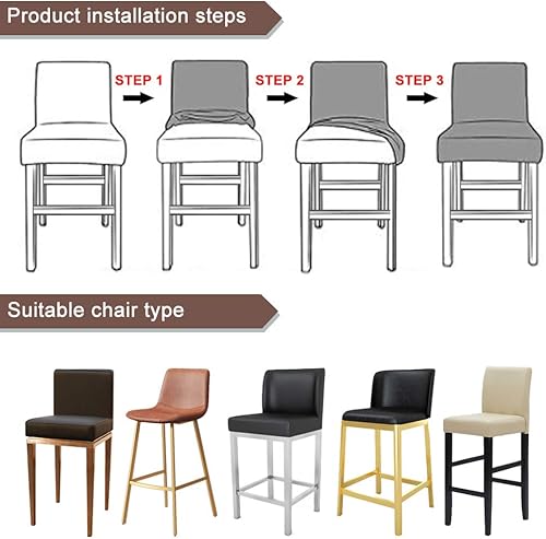 Miniatura 6 de Lellen Juego de 4 fundas reutilizables para silla de taburete de pub (2786-crema)