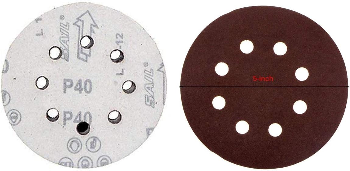 YXQ 5 inch Sanding Discs 8 Hole Hook and Loop 40Grit Sandpaper (30Pcs) - - 