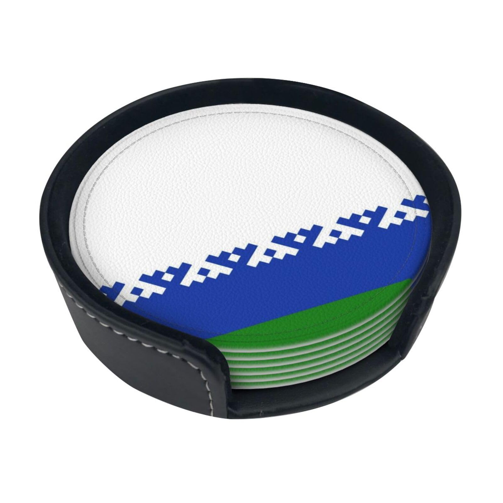 Nenets Flag Leather Coasters-Set of 6 with Storage Holder