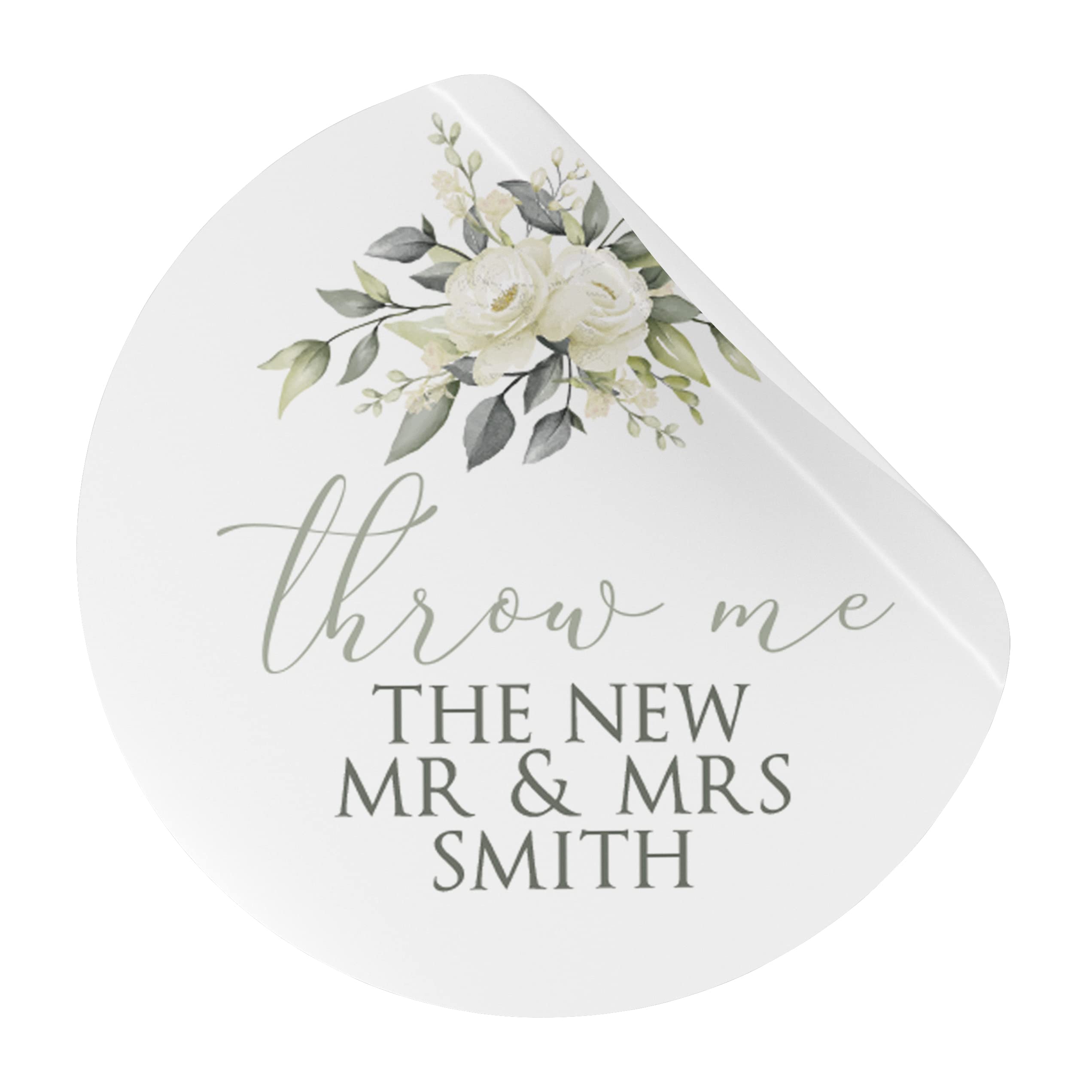 Personalised Wedding Confetti Stickers 'Throw Me' Labels - Green Botanical (LA3) (45mm (24 per Sheet))