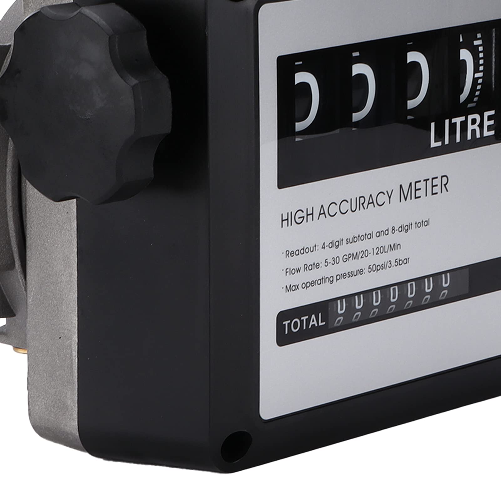 Medidor de flujo de combustible de pantalla grande de 4 dígitos, alta precisión, 530 GPM (20-120 l/min) para gasolina, queroseno, aceite de motor, hecho de ABS y aleación de aluminio, 1 pulgada y 2