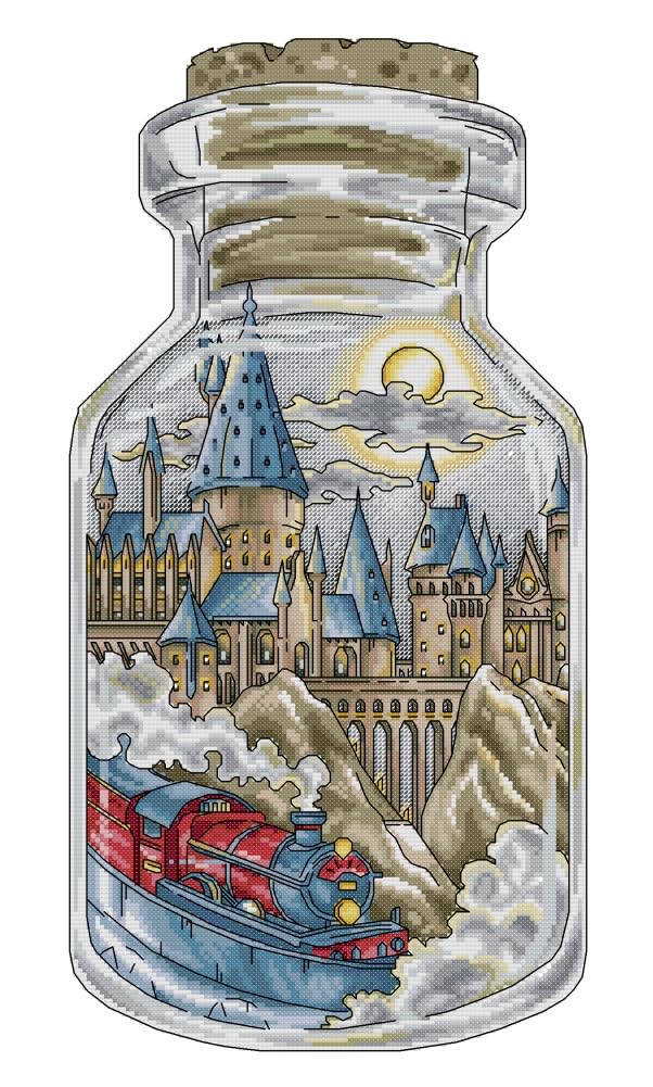 Awesocrafts Bottle Cross Stitch Stamped Kits Magic School In A Easy Patterns Cross Stitching Embroidery Needlework Kit Supplies 14Ct 2 Strands