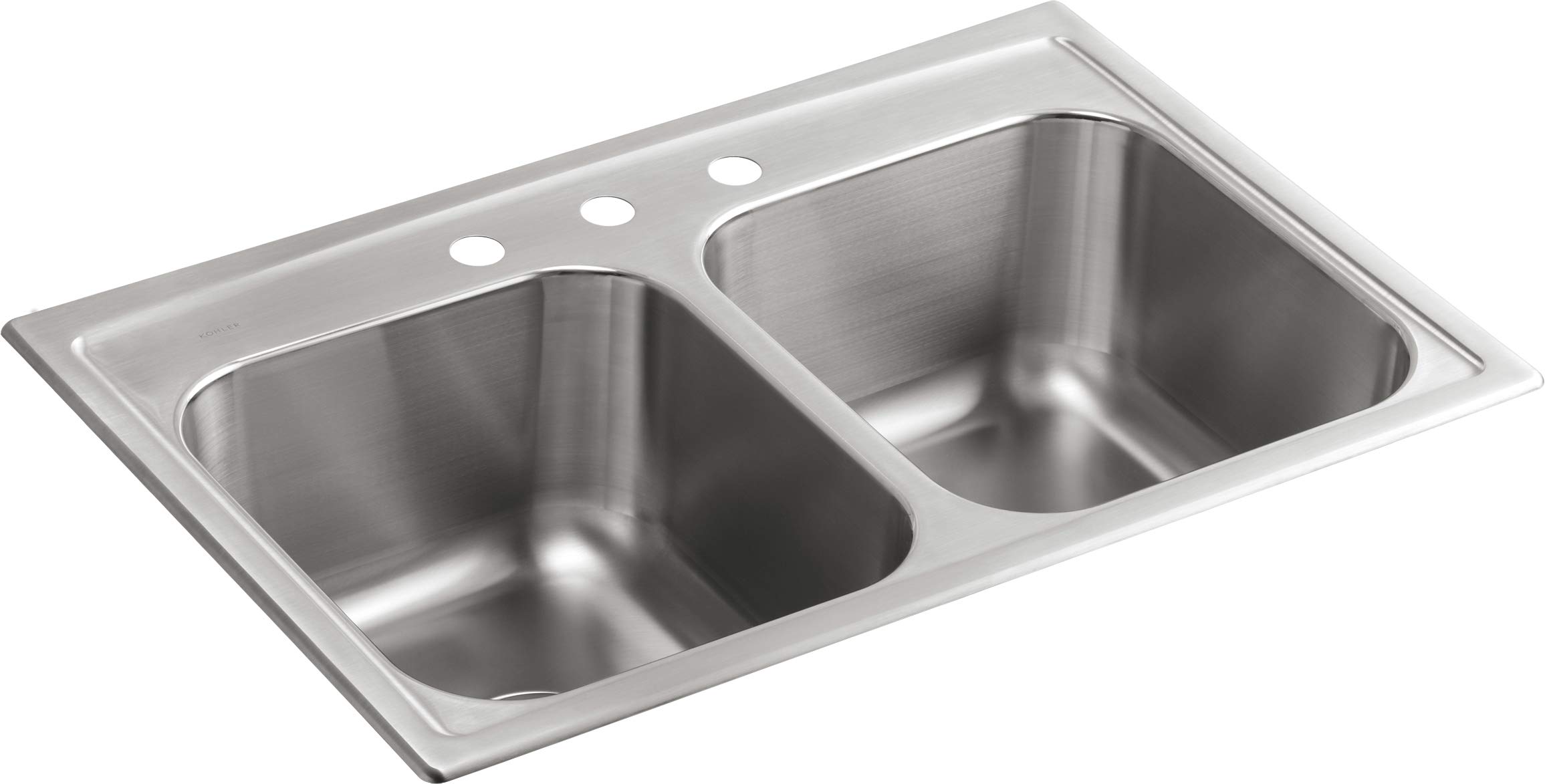 KOHLER K-3847-3-NA Toccata Top-Mount Double-Equal Bowl Kitchen Sink with 3 Faucet Holes, Stainless Steel