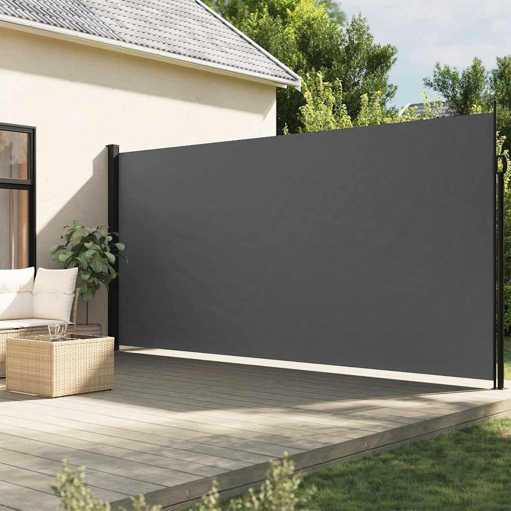 Seitenmarkise Ausziehbar Anthrazit 200x500 cm Garten Balkon Terrasse Sichtschutz, UV-beständig, wasserabweisend, mit Stahl-Aluminium Rahmen, knickbar und neigbar für Outdoor Nutzung