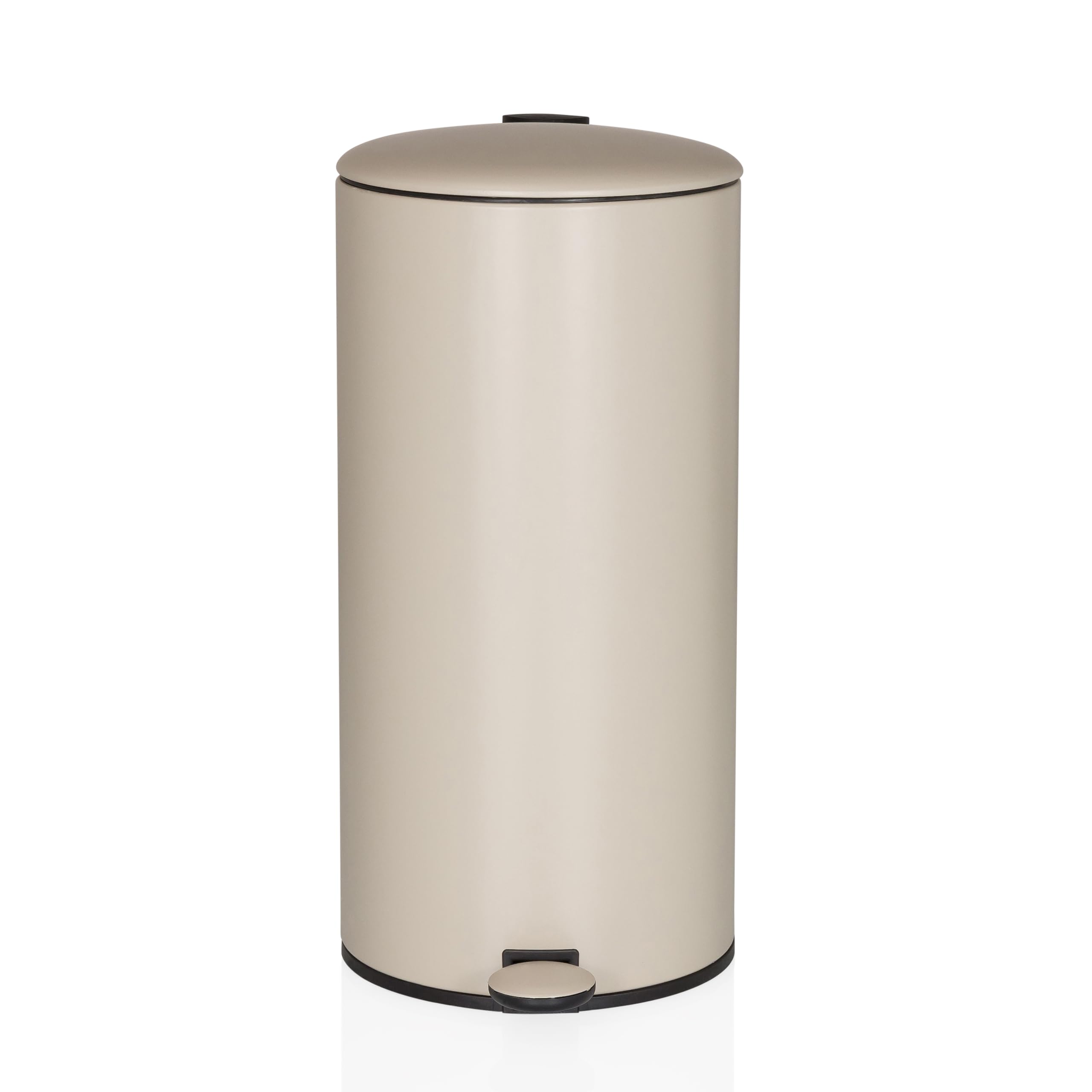 hjh OFFICE Mülleimer rund 30 Liter, Treteimer mit Deckel, Softclose CLEAN STEP 2 Metall Abfalleimer mit Inneneimer, Beige