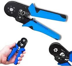 Alicate Crimpador Prensa Terminais Tubulares 0,25 a 6mm² com Catraca e Ajuste de Pressão Para Ilhós e Fios Elétricos