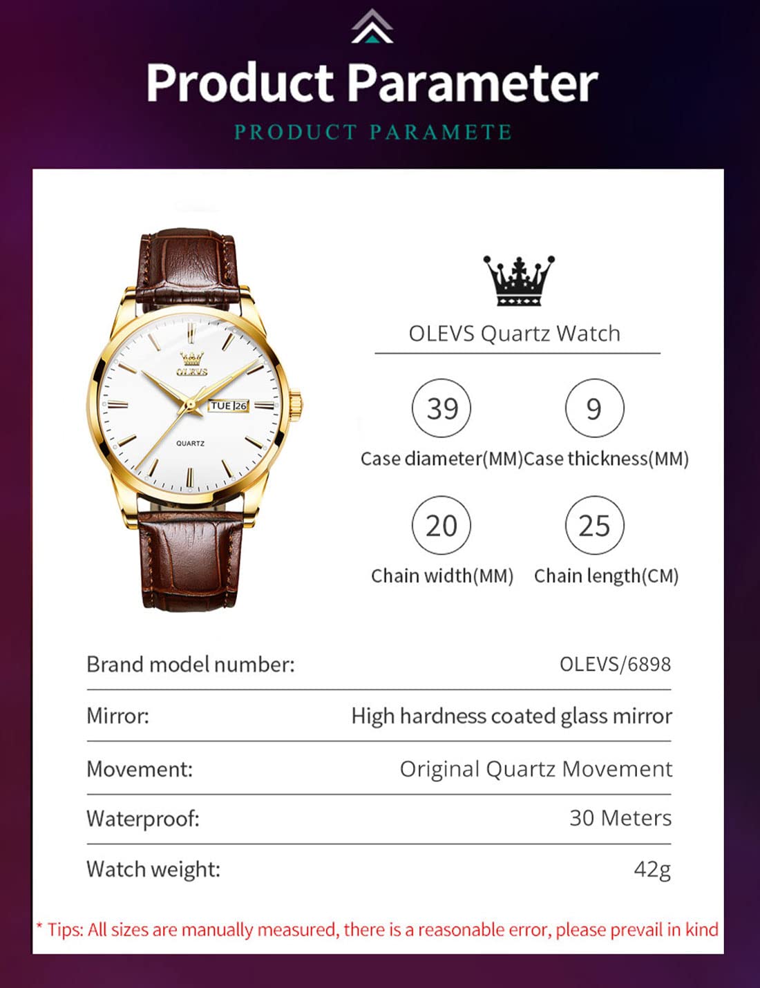 OLEVS Mens Watches, Casual Leather Watches for Men Easy to Read Quartz Number Watch with Date Waterproof Blue/Black/Silver Face Men's Wrist Watches…