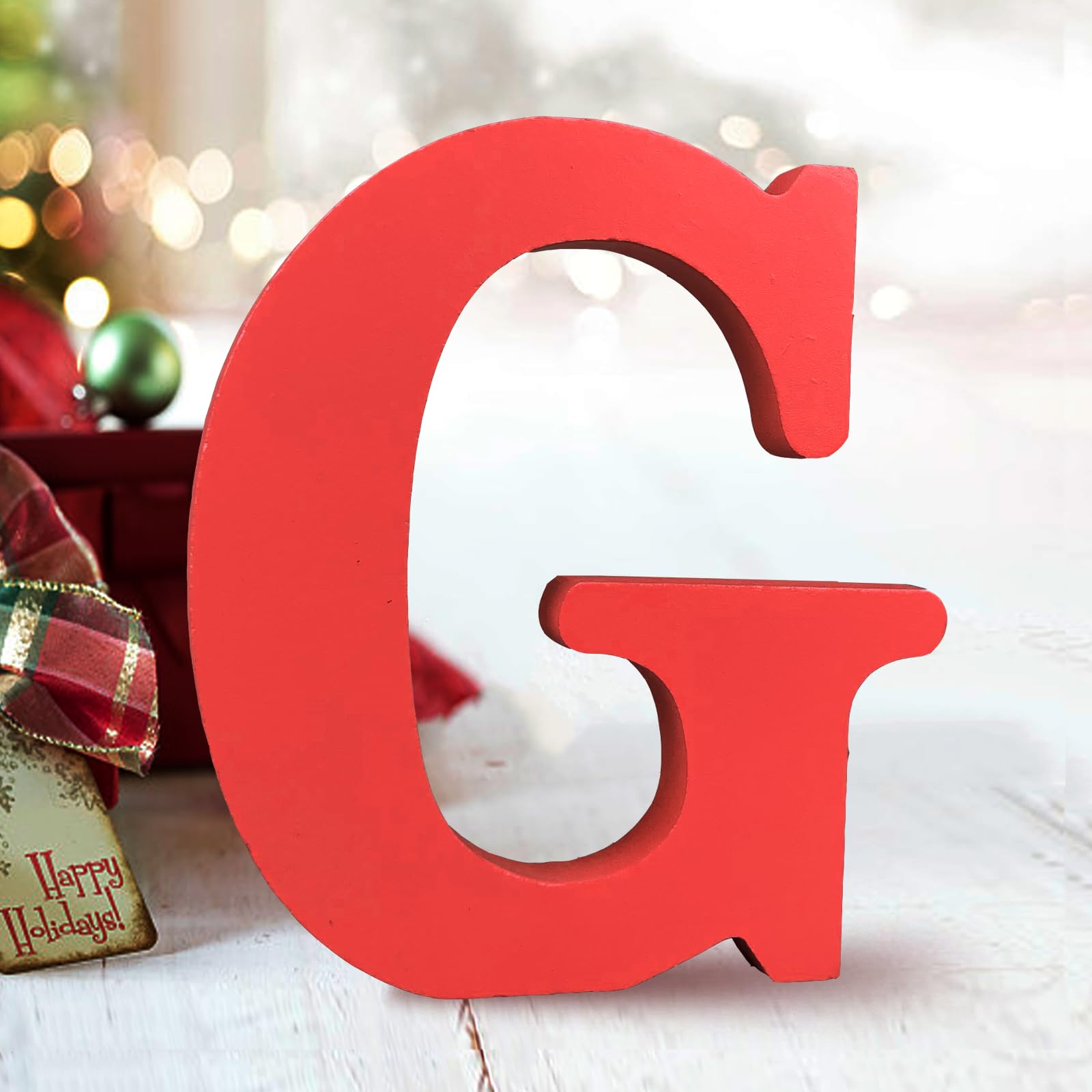 AOCEAN 6 Inch Red Wood Letters Unfinished Wood Letters for Wall Decor Decorative Standing Letters Slices Sign Board Decoration for Craft Home Party