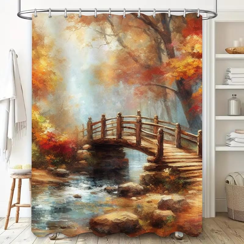 Cortina de Ducha con Estampado de Paisaje otoñal para Exteriores, decoración de baño, Tela Impermeable (70 x 140 cm, Resistente al Moho)