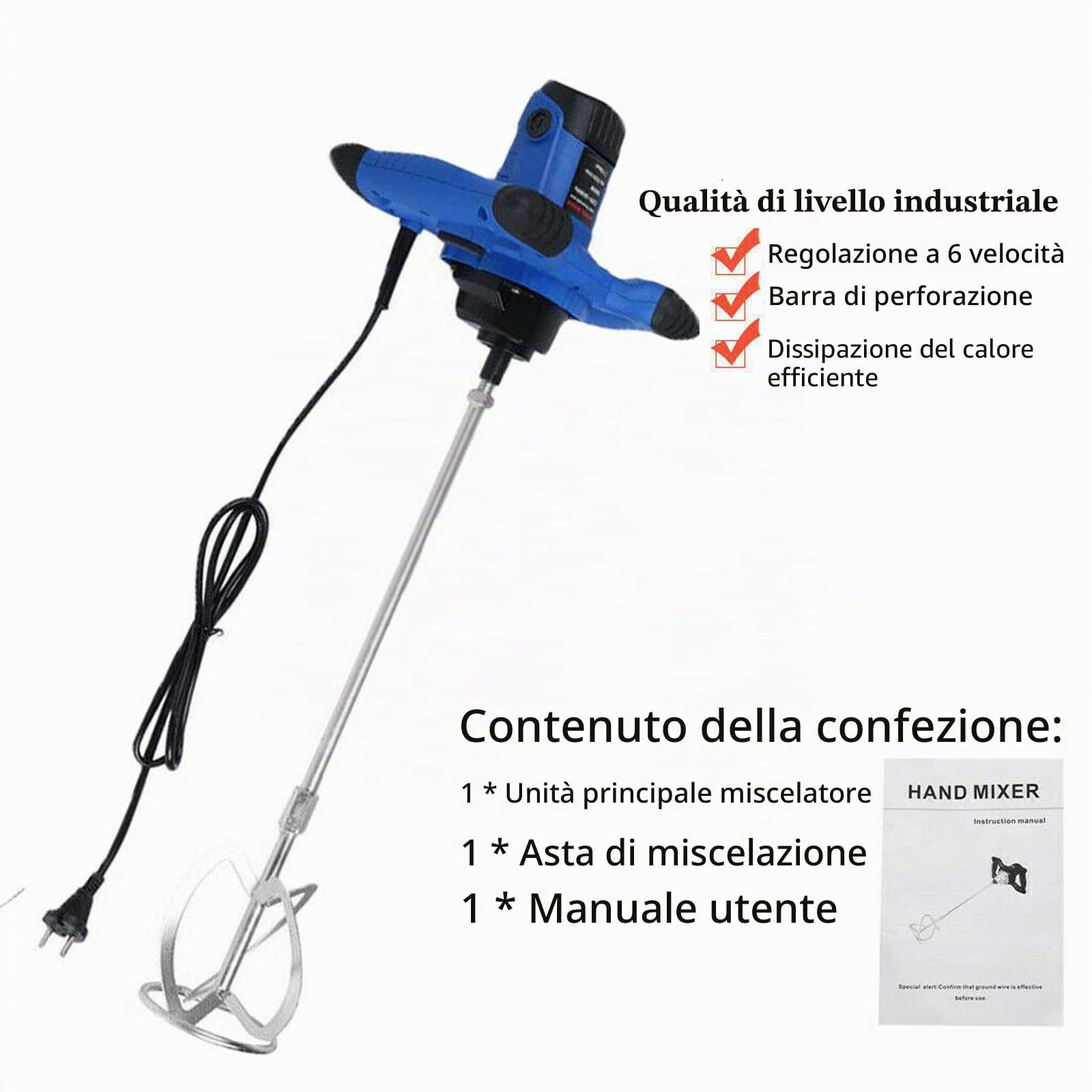 2600 W Handheld Paddle Mixer Concrete Mixer, portatile Concrete Cement Mixer regolabile 6 Speed Paint Mixer, 230 V Paddle Drill Mixer Stirring Tool for Mortar Grouts Paint Cement Plaster Plastering