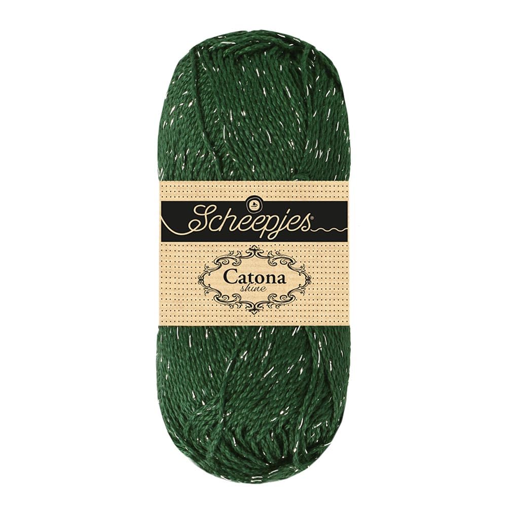 Scheepjes Catona Shine 1x50g - Fir Green & Silver Crochet and Knitting Yarn