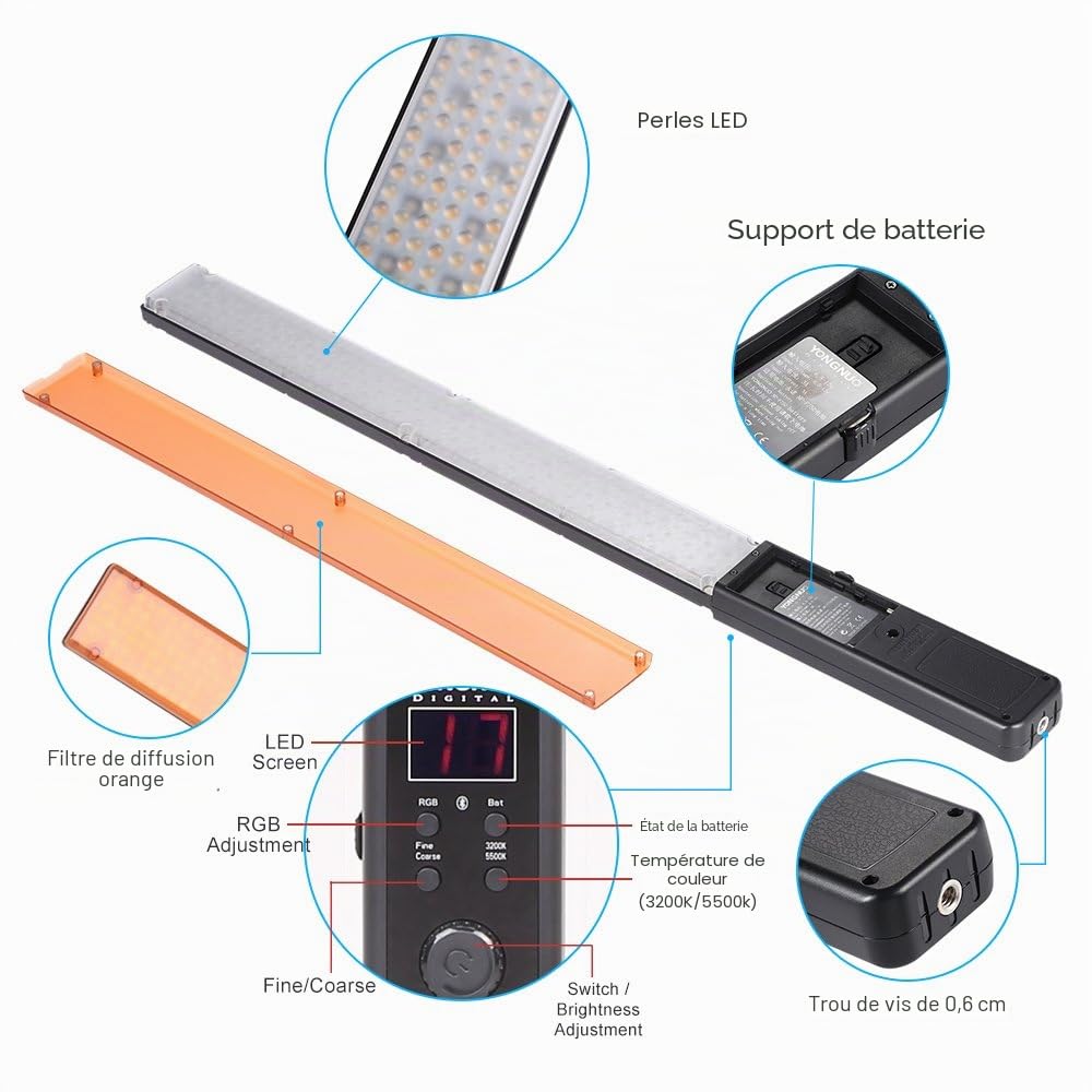 Yongnuo YN360 Barre LED RVB pour éclairage Photo avec Option de contrôle Via Smartphone Noire 5500-3200 K, 2560 LM