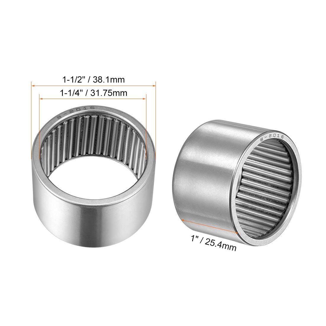 B2016 Nadellager, Komplementschale, offen, 1-1/4 Zoll D.I 1-1/2 Zoll OD 1 Zoll Breite 20600 N statische Last 8510 N Dynamische Belastung 3500 U/min Geschwindigkeit