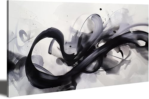 HONGRUIFAN Lienzo abstracto blanco y negro para pared, diseño de líneas geométricas, imagen grande de 20 x 40 pulgadas, ilustraciones contemporáneas
