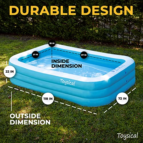 Toysical Inflatable Pool For Kids And Adults With Pump - 118 X 72 X 22 - More Durable Than Other Blow Up Pools For Adults - Includes Patches #TOP3