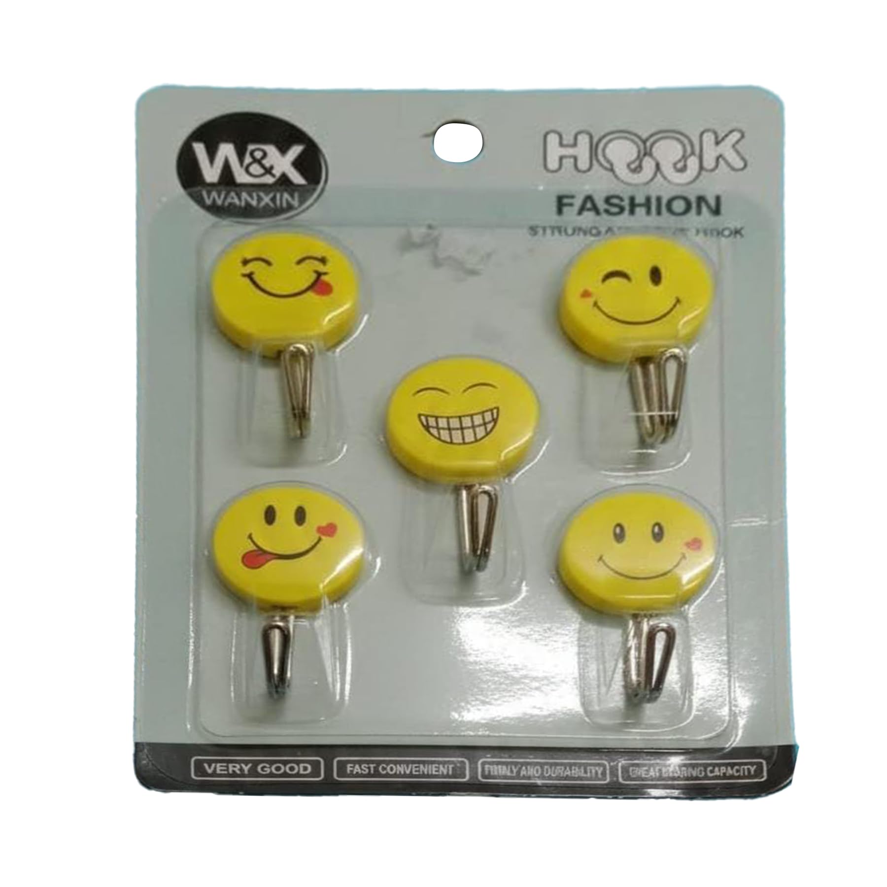 Smile Emoji Self Adhesive Wall Hooks Pack of 5 | Cute Cartoon Strong Sticky Hooks | Multipurpose Wall Hanger for Kitchen Bathroom Bedroom Office | No Drill Wall Hook Set-image-24