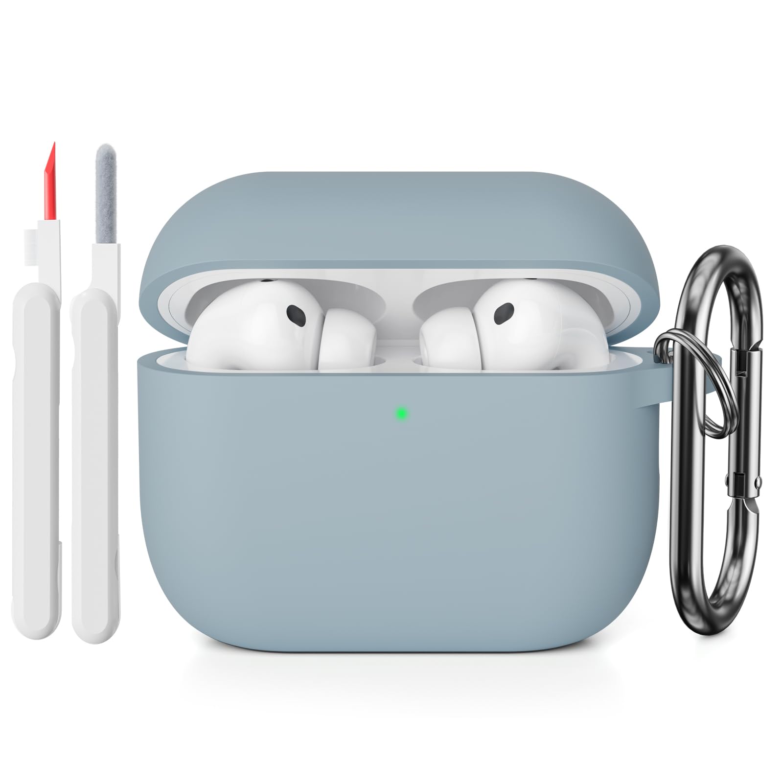 KOKOKA Funda de Silicona Compatible con AirPods Pro 3.ª Generación con Kit de Limpiador, Anti-rasguños, Anti-Polvo, Funda Case Silicona para AirPods Pro 3 con Mosquetón, LED Frontal Visible, Negro — view 49