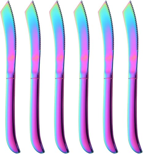 Miniatura 38 de Juego de cuchillos para carne, cuchillos de cocina de acero inoxidable dentado de alta calidad, juego de 6, aptos para lavavajillas (dorado)