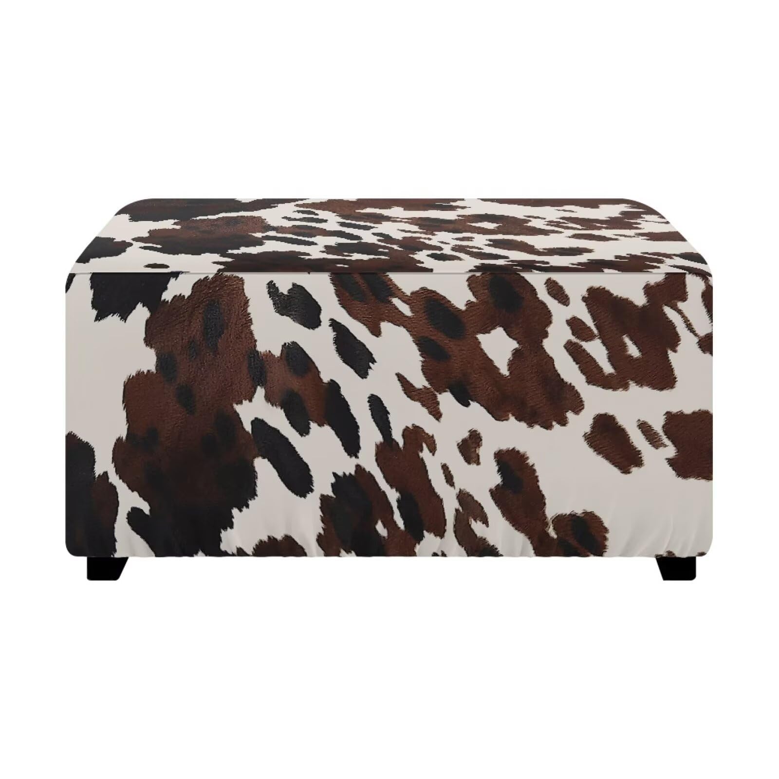 Maiyoinou Brown Cow Print Ottoman Cover Non-Slip Decorative Ottoman Cover for Living Room Furniture Anti-Static Fabric Storage Footrest Stool Covers