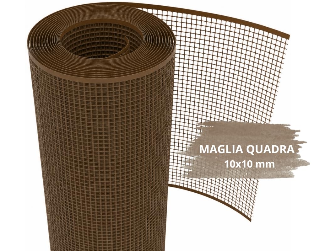 Rete Recinzione Plastificata Rete Protettiva in Plastica da Esterno Giardino a Maglia Piccola Quadrata 10 mm Rete per Cancelli Balconi Misura 1x25 mt Colore Marrone