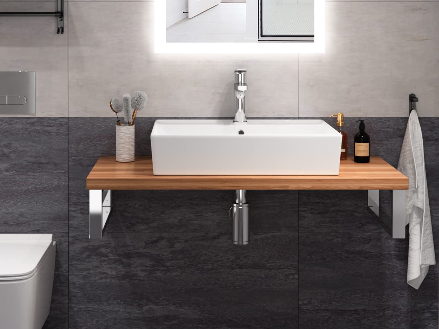 Aqua Bagno | Modernes Waschbecken aus Keramik hängender Waschtisch Aufsatzwaschbecken Handwaschbecken | 55 cm breit