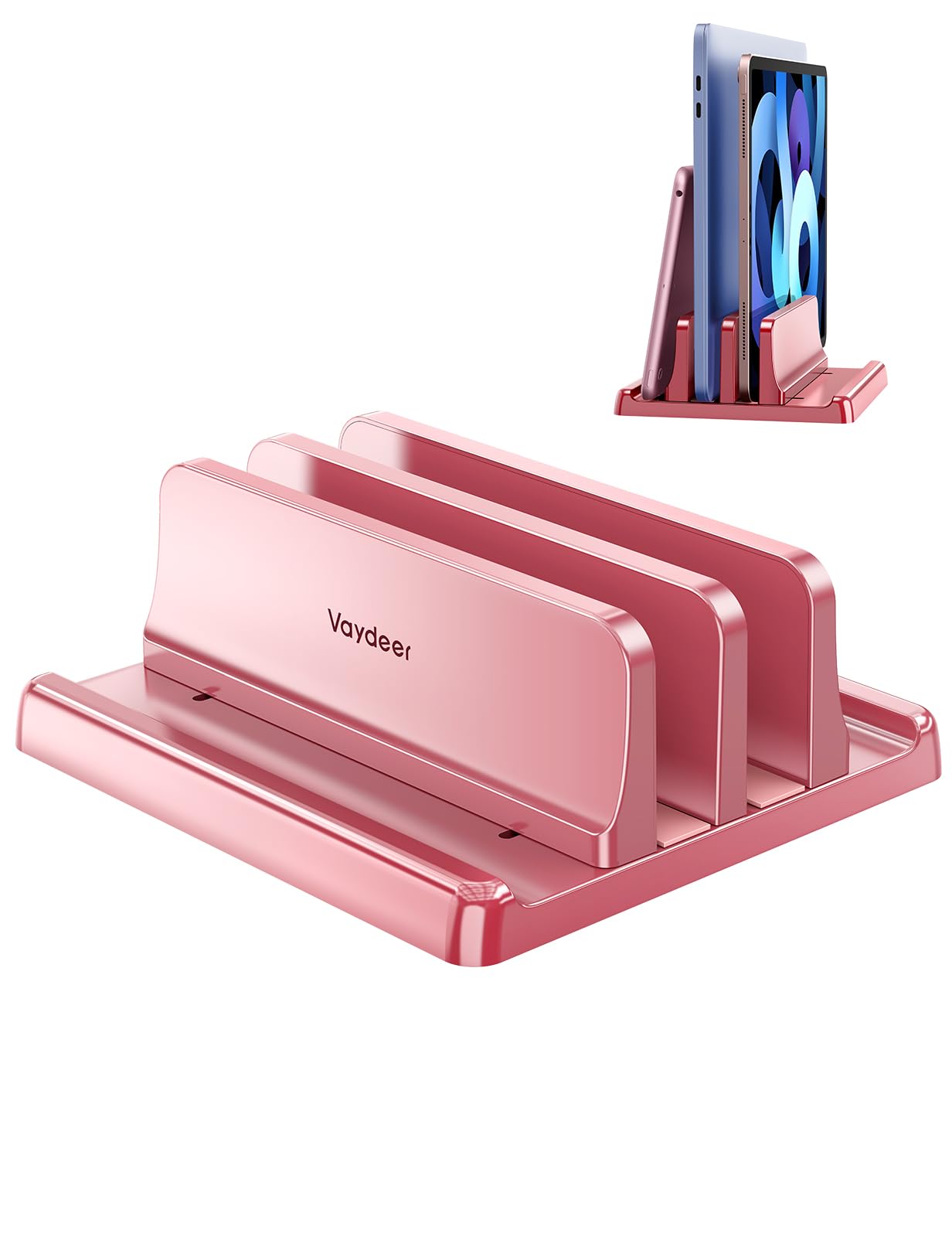 VAYDEER Vertikaler Laptop Ständer [4-in-1] [Hochglanzpolitur] [Verstellbar] Platzsparender Vertical Stander Laptopständer Kompatibel für MacBook Air, MacBook Pro, iPad, Tablets Notebook (Premium Rosa)