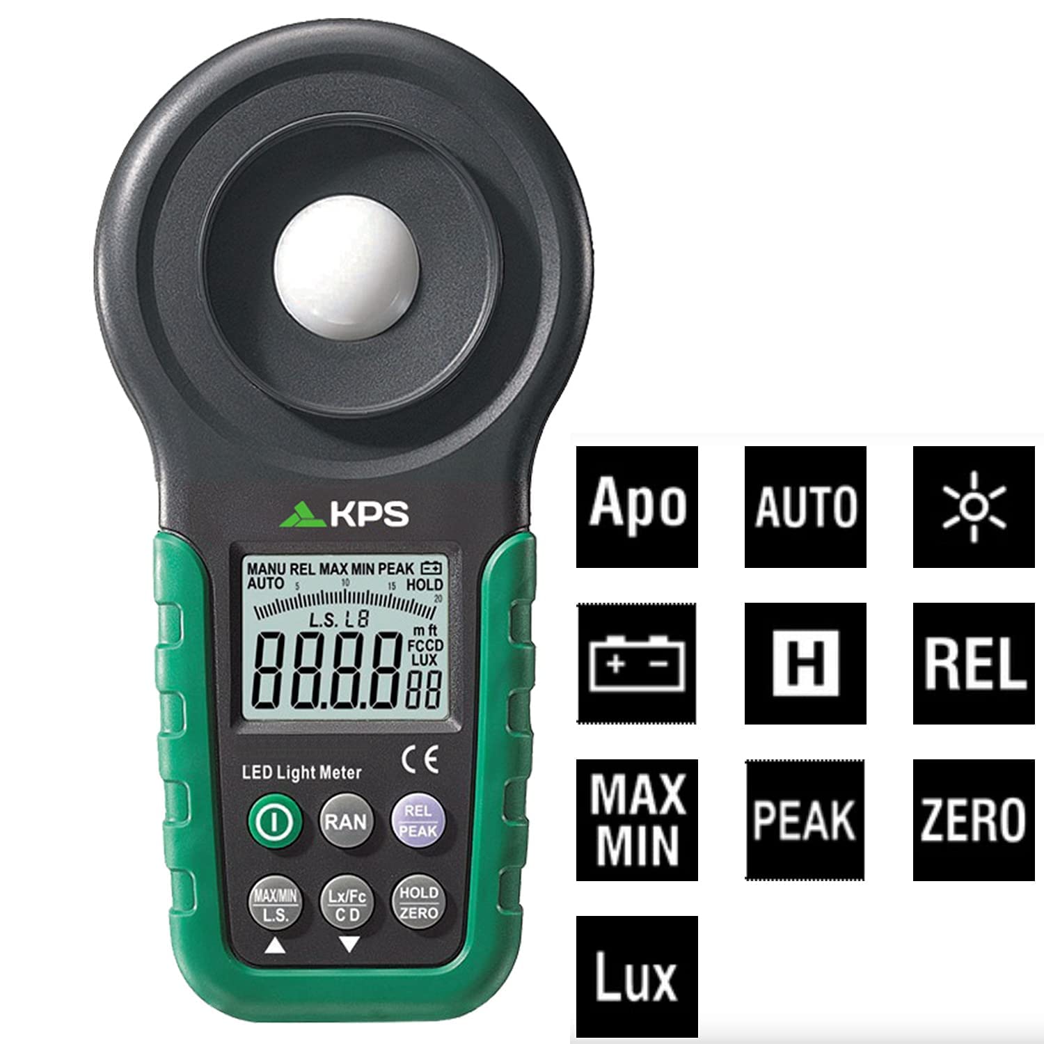 KPS-LX30LED Luxómetro digital de alta precisión, medidor luminosidad luz LED, fluorescente,… Diferentes unidades de medicion (DC,lux,CD)