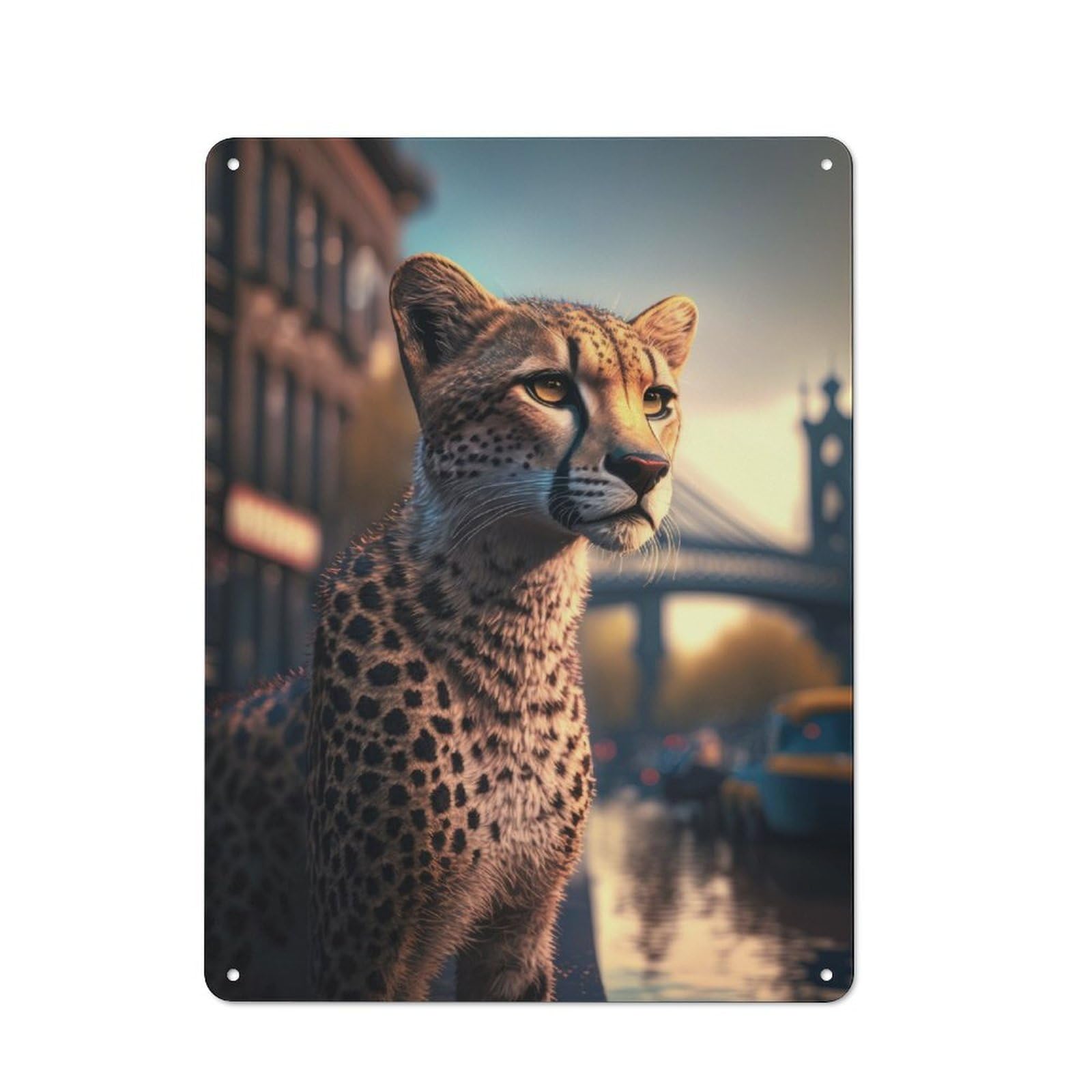 Vintage Tin Sign with Cheetah in Europe Design 40x30cm, Nostalgic Nostalgic Wall Art for Living Room, Hallway, Kitchen Or Cafe