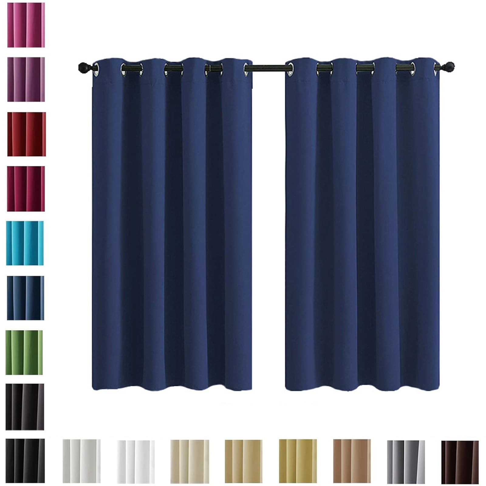 Cortinas Opacas 2 Piezas 250 x 180 cm Proteccion Solar, Protección Visual, Cortinas Salon Cortinas Termicas, con Corbatas, para Habitacion Salon, Azul Oscuro