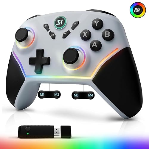 Wireless PC Controller with Hall Effect Joysticks & Triggers, 1000Hz Polling Rate, Trigger Locks, Bluetooth Pro Gaming Controller for PC/Steam/Luna/Tesla - 4 Macros and Turbo, Dynamic RGB, Silver