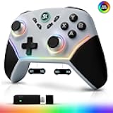 Wireless PC Controller with Hall Effect Joysticks & Triggers, 1000Hz Polling Rate, Trigger Locks, Bluetooth Pro Gaming Controller for PC/Steam/Luna/Tesla - 4 Macros and Turbo, Dynamic RGB, Silver