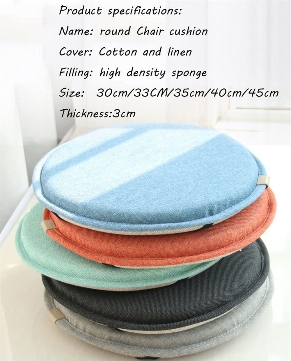 Set di 4 cuscini rotondi antiscivolo per sedia, blu navy, 40 x 40 cm, con lacci elastici, tinta unita, per sala da pranzo, bistrot, sedie da ufficio, confezione da 4