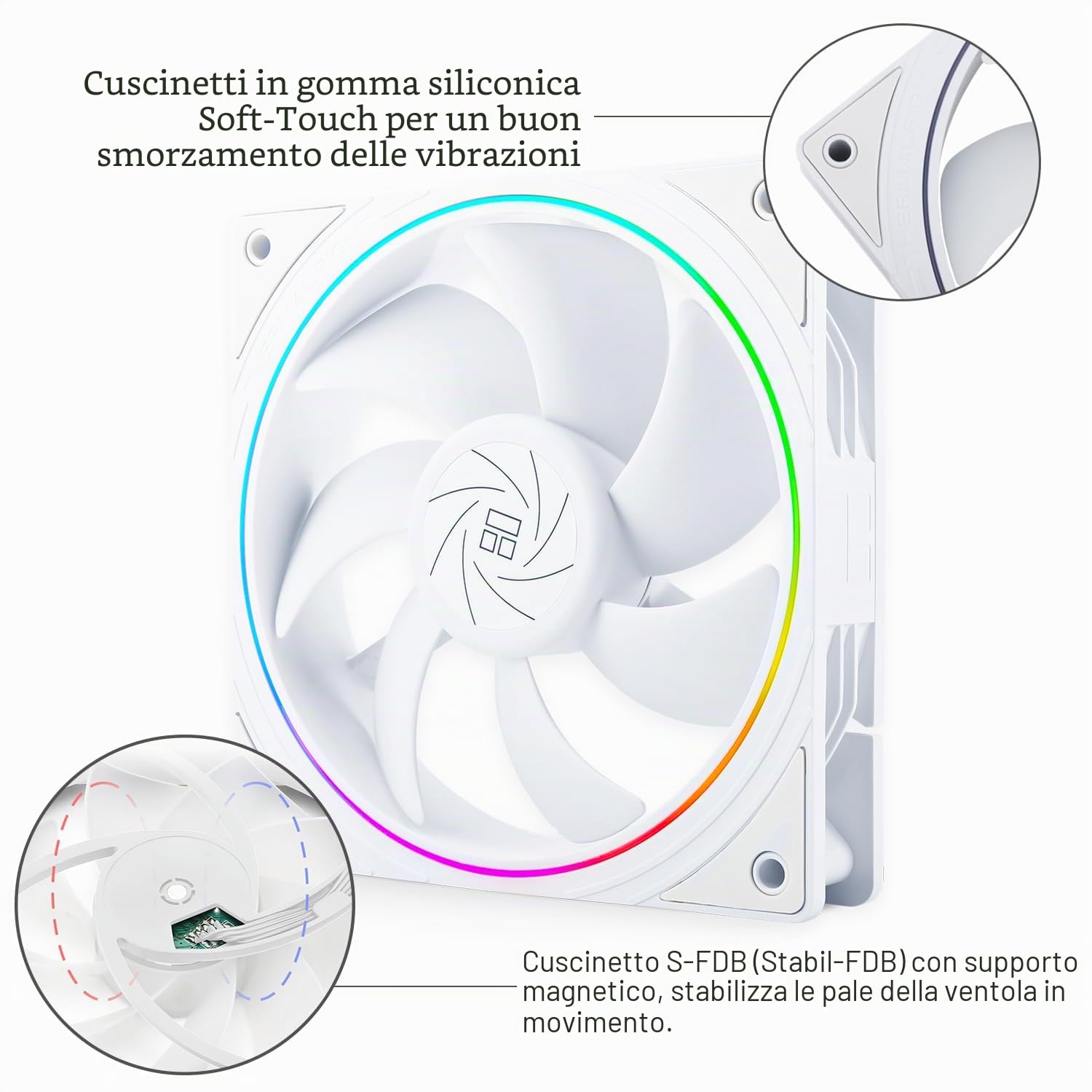 Thermalright TL-S12W - Ventola per CPU da 120 mm, con effetto luce ARGB, ventola per computer PWM Silent con velocità di 1500 giri/min, ventola di raffreddamento CPU, colore bianco (confezione da 3)