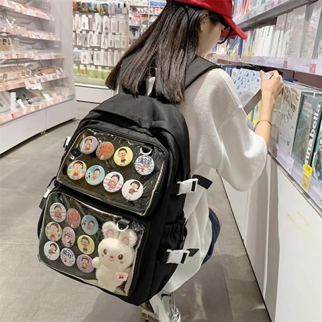 Ita Borsa con Finestre Trasparenti per Donna e Adolescente, Kawaii JK Pin Display Zaino, Estetico, Carino, Grande Borsa Scuola, Zaino Casual Robusto
