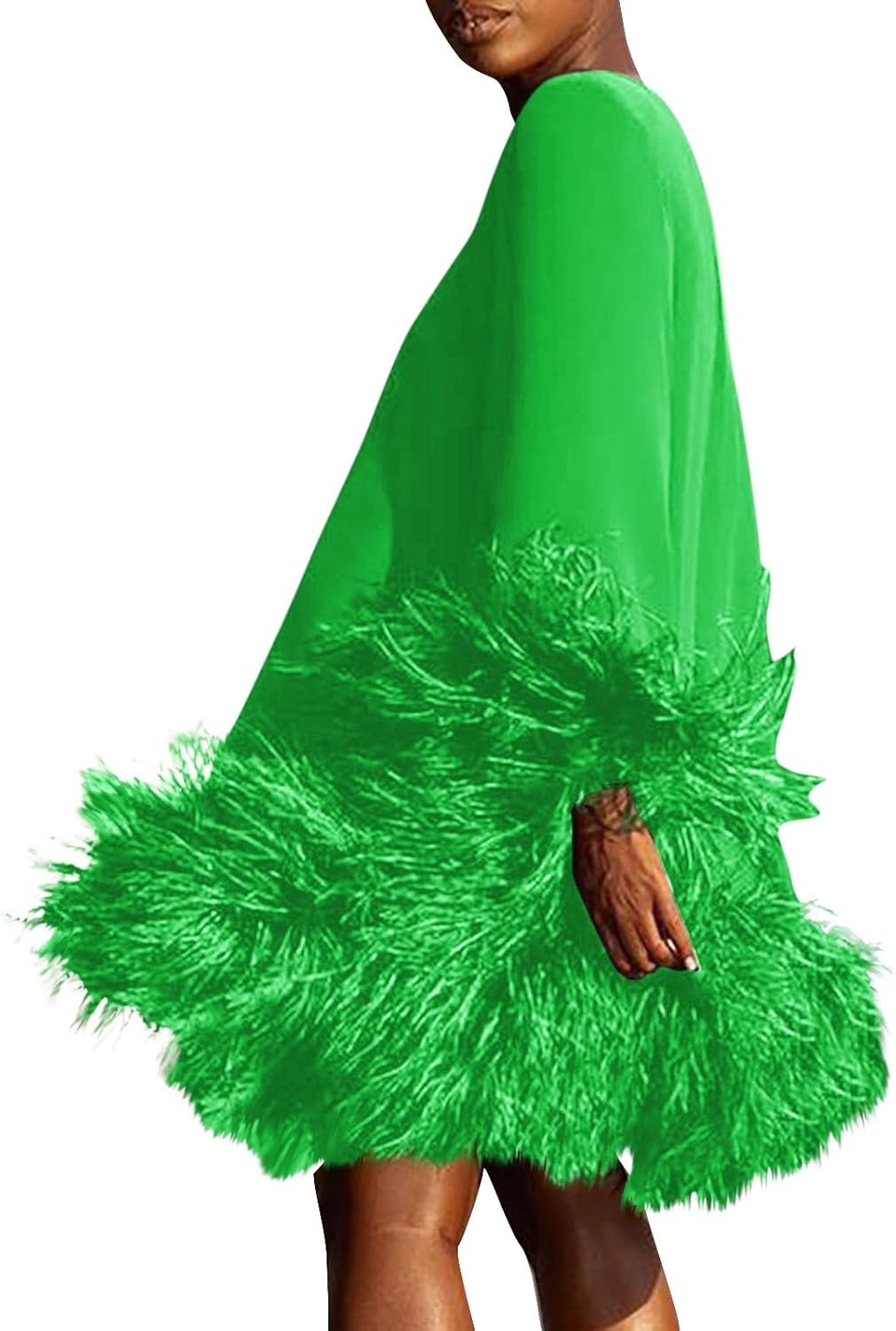 Trendy Long Sleeve Feathers Midi Dress for Women Plus Size Elegant Formal Smocked Flowy Cute Cocktail Party Dress