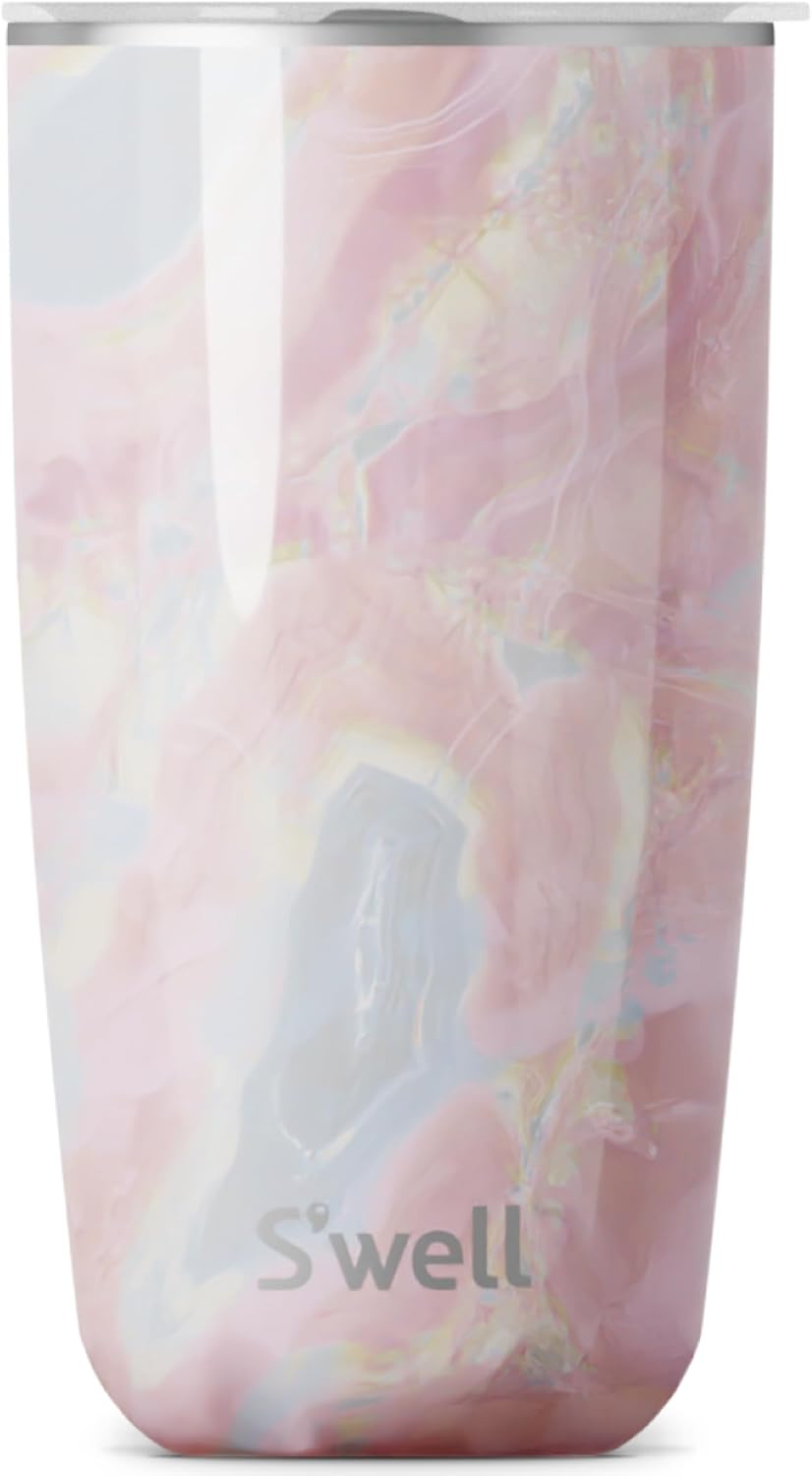 S'well Stainless Steel Tumbler with Slide-Open Lid, 18oz, Geode Rose, Triple Layered Vacuum Insulated Containers Keeps Drinks Cold for 12 Hours and Hot for 4, BPA Free Geode Rose 18 oz.