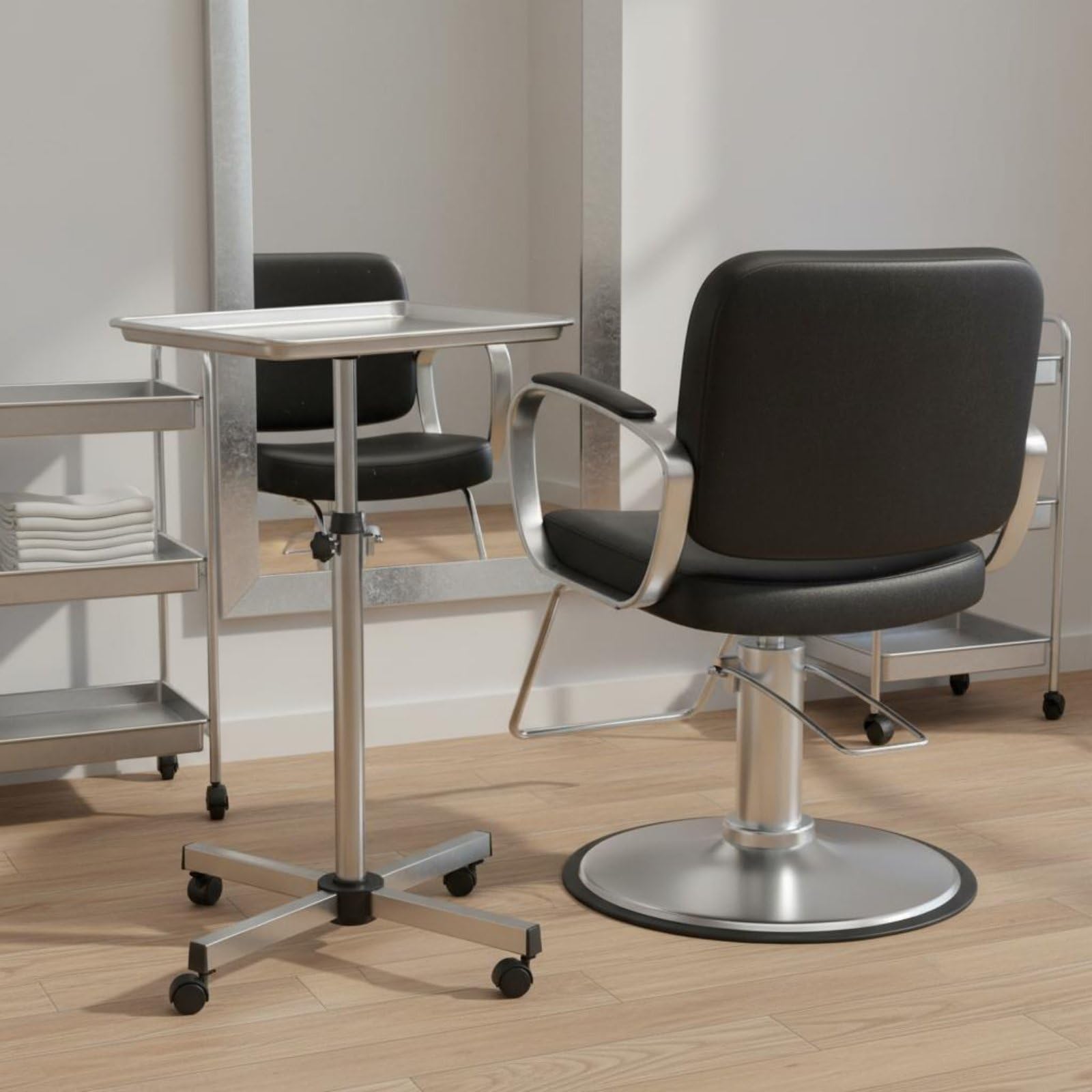Plateau de Salon de Coiffure Chariot à roulettes Trolley Support Professionnel Réglable en Hauteur en Alliage d'Aluminium pour Organisation et, Argenté