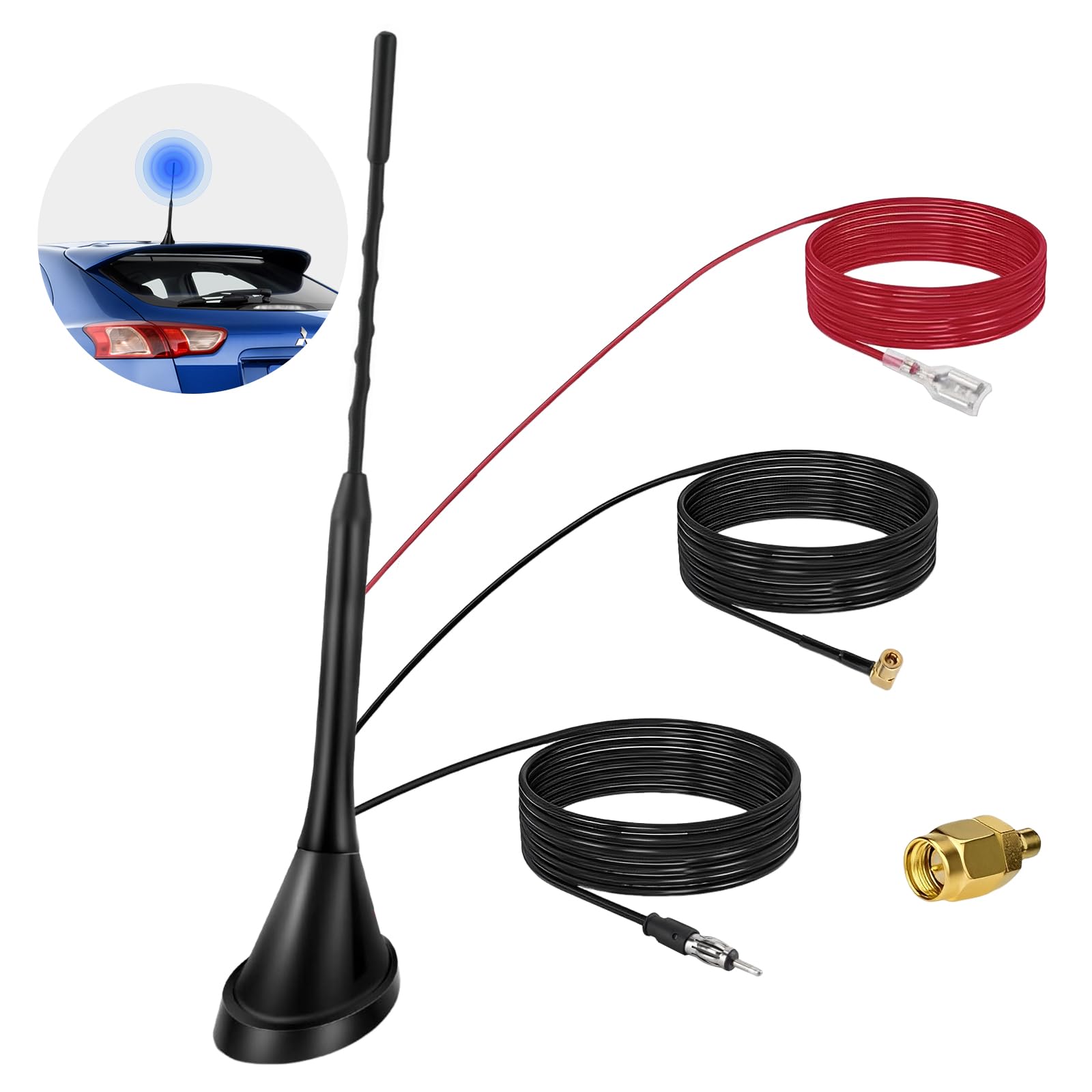 Hossom Antenna DAB Auto per Autoradio - Antenna da Tetto Corta a Forma di Pinna di Squalo con Amplificatore Integrato per DAB+/FM/AM, Per veicoli e sistemi audio come Audi, BMW, Honda e altri