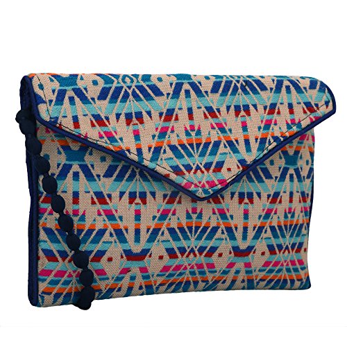 Handloom and Jacquard Fabric Evening Bag Clutch Purses for Women Color Blue