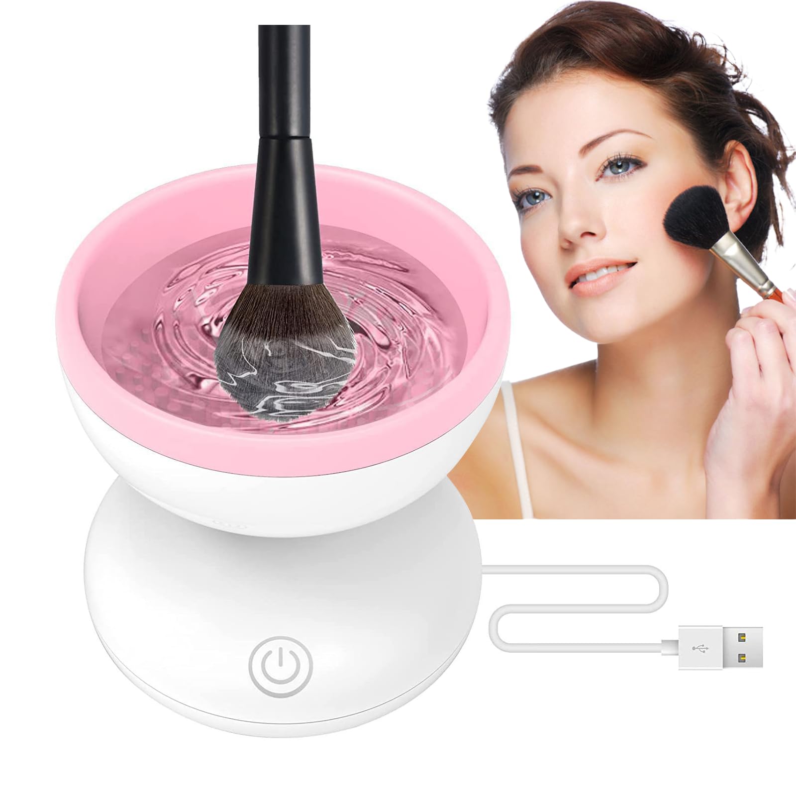 Makeup Brush Cleaner Machine - Travel Portable USB Electric Makeup Brush Cleaner Machine, Two Gears Speed Cosmetic Brush Cleaner Tool for All Size Beauty Makeup Brush Set, Blush Brush