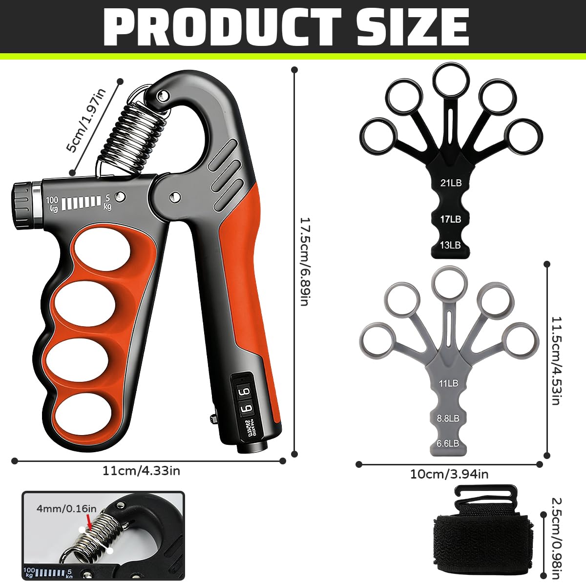 Allenatore per l'Avambraccio con 2 Trainer per Dita Allenatore per la Forza di Presa da 5-100 kg Trainer per Allenare Le Mani Rinforzo per l'Avambraccio Hand Grip per Allenamento per Le Mani